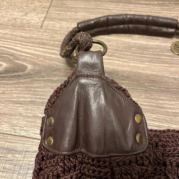 The Sak  Brown Crochet Knit Purse Satchel Half Moon Bag Medium Size - Picture 4 of 9